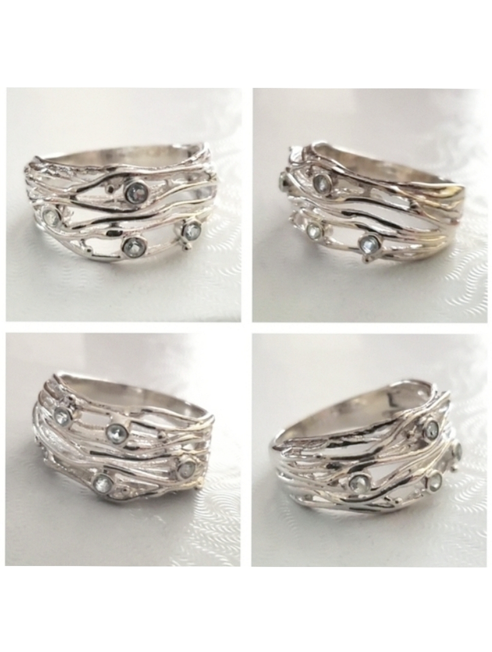 Topaz Art Nouveau Woven Wave Custom 925 Sterling Silver Ring Sz 8